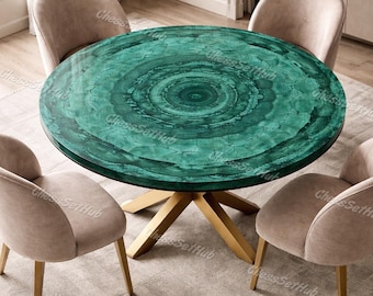 Modern Malachite Coffee Table – Round Green Gemstone Table – Luxury Stone Furniture – Handmade Pietra Dura Inlay Decor – Custom Marble Table