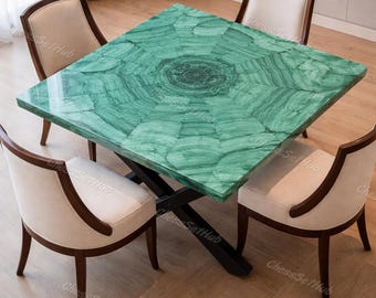 Piano del tavolo da pranzo di lusso in malachite, tavolino da caffè quadrato con gemma verde, mobili intarsiati in marmo Pietra Dura realizzati a mano, decorazioni per la tavola personalizzate