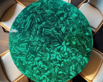 Emerald Green Malachite Coffee Table Top, Handcrafted Gemstone Stone Veneer, Art Deco Round Center Tabl,| Luxury Statement Furniture Decor