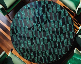 Piano del tavolo intarsiato in malachite e marmo nero - Tavolo da pranzo rotondo fatto a mano, tavolino da caffè in pietra verde, arte geometrica in Pietra Dura, arredamento per la casa