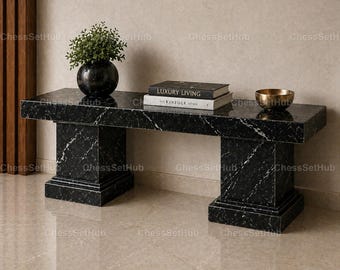 Black Marble Console Table, Modern Pedestal Console, Luxury Entryway Table, Black Stone Hallway Table, Minimalist Marble Console,
