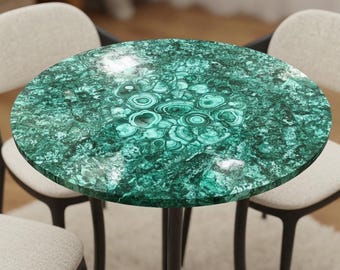 Malachite Green Round Table Top | Glossy Faux Gemstone Coffee Table | Emerald Green Side Table | Luxury Custom Stone Decor | Handmade Art