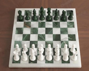 Green Onyx Marble Chess Board | Handmade Stone Chess Set | Luxury Minimalist Game Board | Natural Stone Home Decor Gift