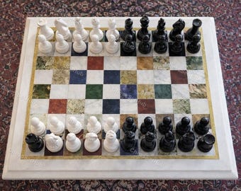 Handcrafted Multicolor Gemstone Chess Set | Marble Board, Heirloom Decor