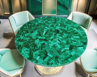 Piano del tavolo rotondo intarsiato in malachite verde fatto a mano / Piano del tavolino da caffè in marmo / Tavolo da pranzo moderno / Pietra Dura Stone Art / Lastra di pietra lucidata