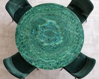 Piano per tavolino da caffè in malachite verde naturale, tavolo da pranzo rotondo con intarsi in pietra, tavolo di lusso con pietre preziose, Pietra Dura Art, tavolo in marmo fatto a mano