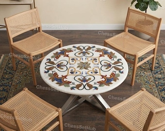 Piano del tavolo rotondo con intarsi in marmo – Pietra Dura Design floreale / Tavolino da caffè di lusso fatto a mano / Tavolino da caffè con intarsi artistici in pietre semipreziose