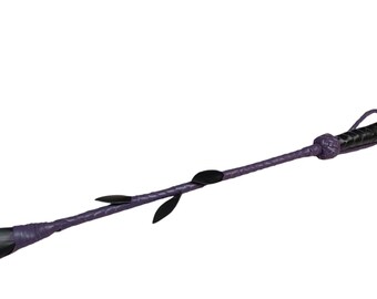 Handmade Leather Rose Riding Crop: Purple Stem, Black Rose Tip   ( 1 Piece )