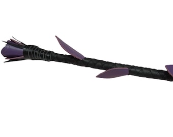 Hand-Made Leather Rose Riding Crop – Black Stem with Blue Rose, Stitched  ( 1 Piece )