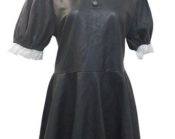 Handmade Black Lamb Leather Sissy Maid Dress: Lace Collar, Lockable Zip ( 1 dress )