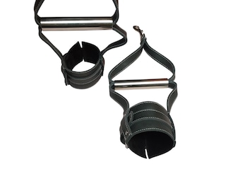 Hand-Made Leather Suspension Cuffs with Metal Hand Grip (1 Pair)
