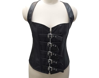 Handmade Black Lamb Leather Corset Vest – Gothic, Fetish, Festival Wear   ( 1 Piece)