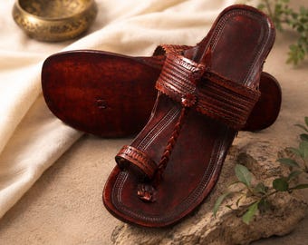 Handcrafted Leather Kolhapuri Slipper | Women's Toe Ring Sandals, Artisan Summer Flats
