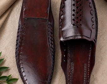 Handmade Brown Leather Kolhapuri Mules | Indian Traditional Slip-On Shoes