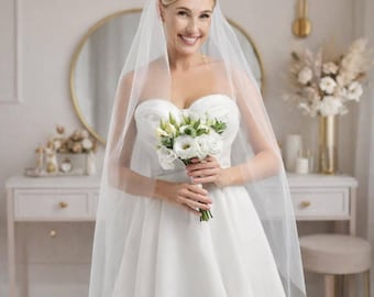 Ivory Elbow Length Wedding Veil - Single Layer Short Tulle Veil