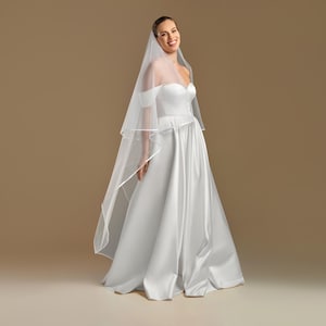 Satin Ribbon Edge Wedding Veil - Two Tier Cascading Bridal Veil