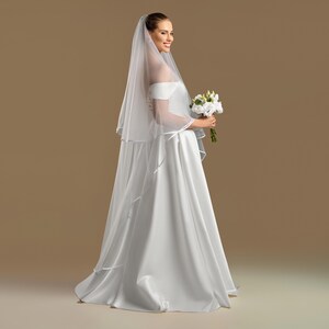 Chapel Length Satin Edge Veil - Two Layer Soft Tulle Bridal Veil with Elegant Ribbon Trim