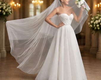 Two Tier Bridal Veil, Double Layer Sheer Tulle in Ivory, White, Off-White or White