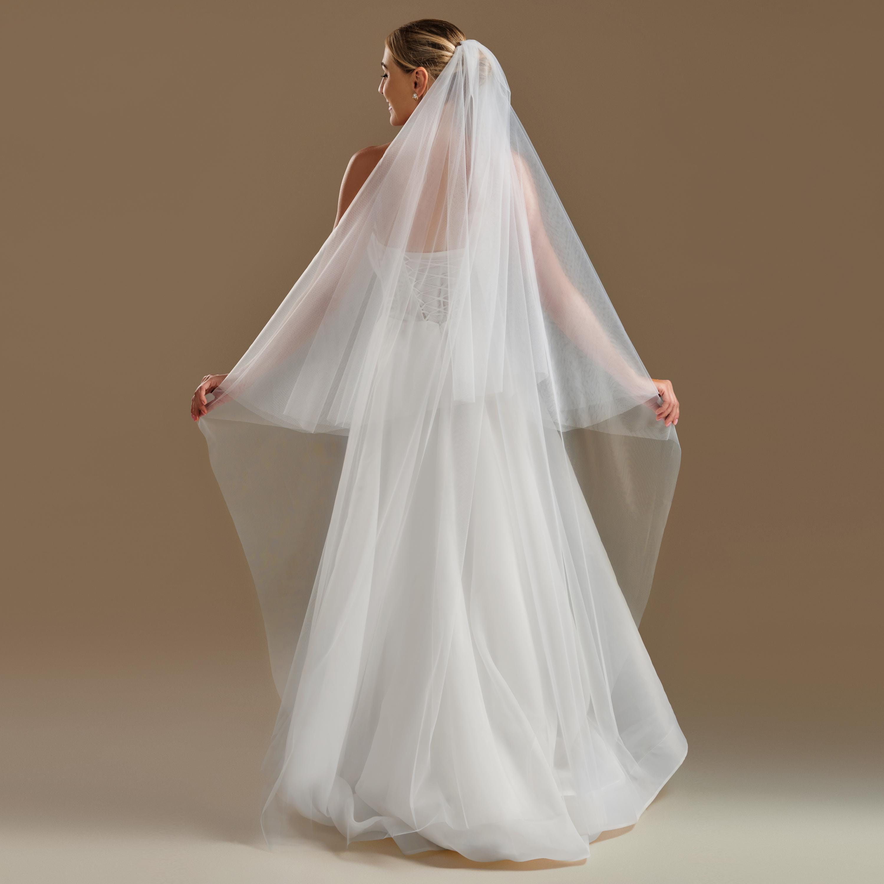 Two Layer Wedding Veil - Sheer Tulle Bridal Veil in Floor 