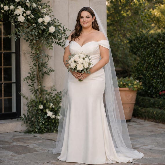 Classic White Bridal Veil - Single Tier Sheer Chapel Length Sheer Simple Single Tier Wedding Veil, Chapel & Cathedral  main image 3