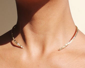 Golden Hammered Open Choker Cuff (14K Gold, Rose Gold, & Brass Options)