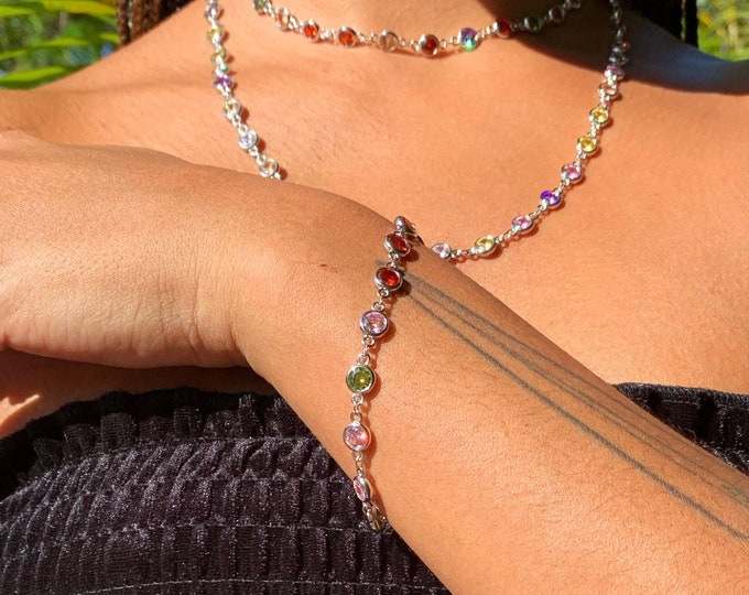 Rainbow Crystal Silver Bracelet