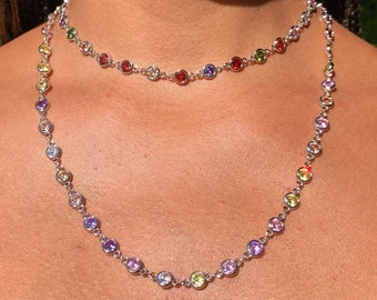 Rainbow Crystal Silver Necklace * Long or Short Lengths