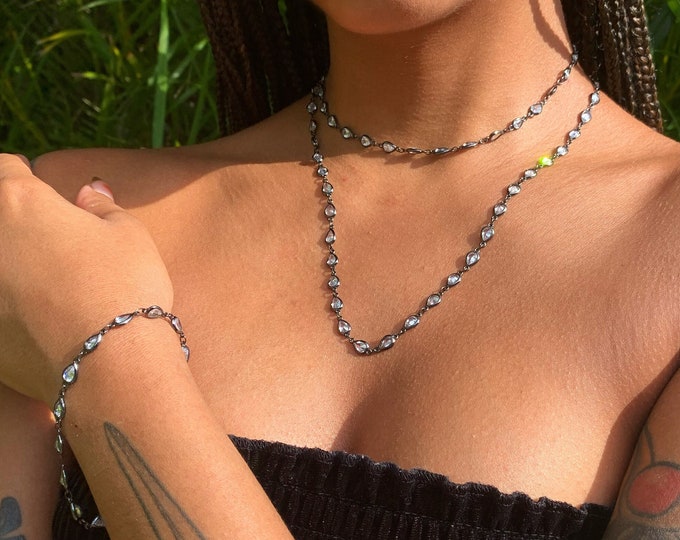 GIFT SET: Vintage Style Crystal Necklace & Bracelet Set * Choker and/or Long Necklace Options