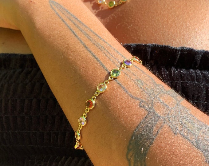 Rainbow Crystal Gold Bracelet