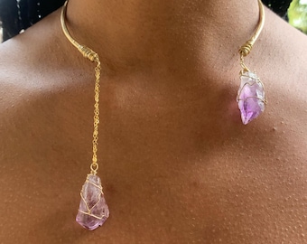 Amethyst Open Choker w/ 14K Gold Chain *Gold * Brass * Silver * Rose Gold Options