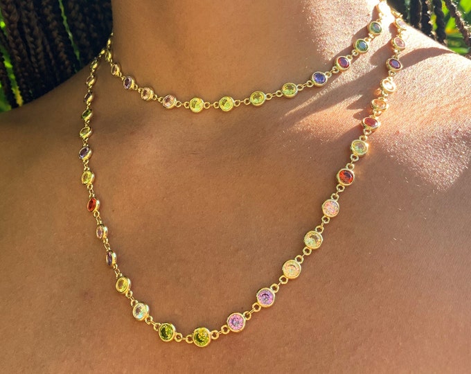 Rainbow Crystal Gold Necklace * Long or Short Lengths