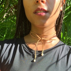 Faux Suede Pearl Wrap Necklace: Boho Chic Choker