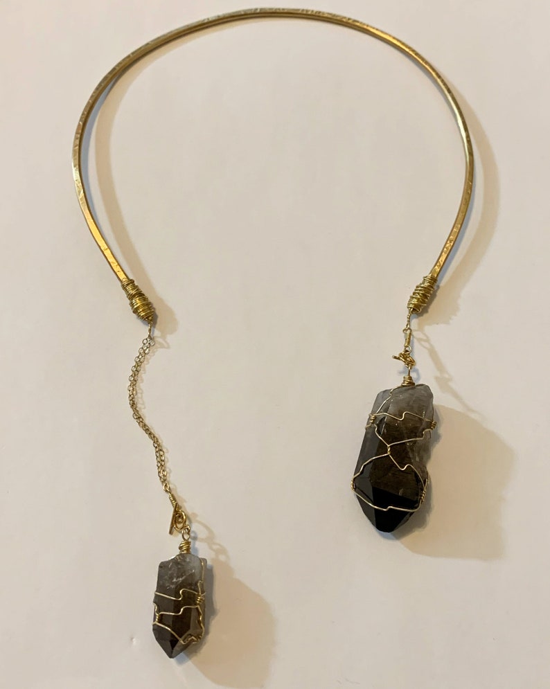 INTERCHANGEABLE Crystal Open Choker w/ Brass & 14k Gold Fill Quartz Amethyst Smoky Quartz image 6