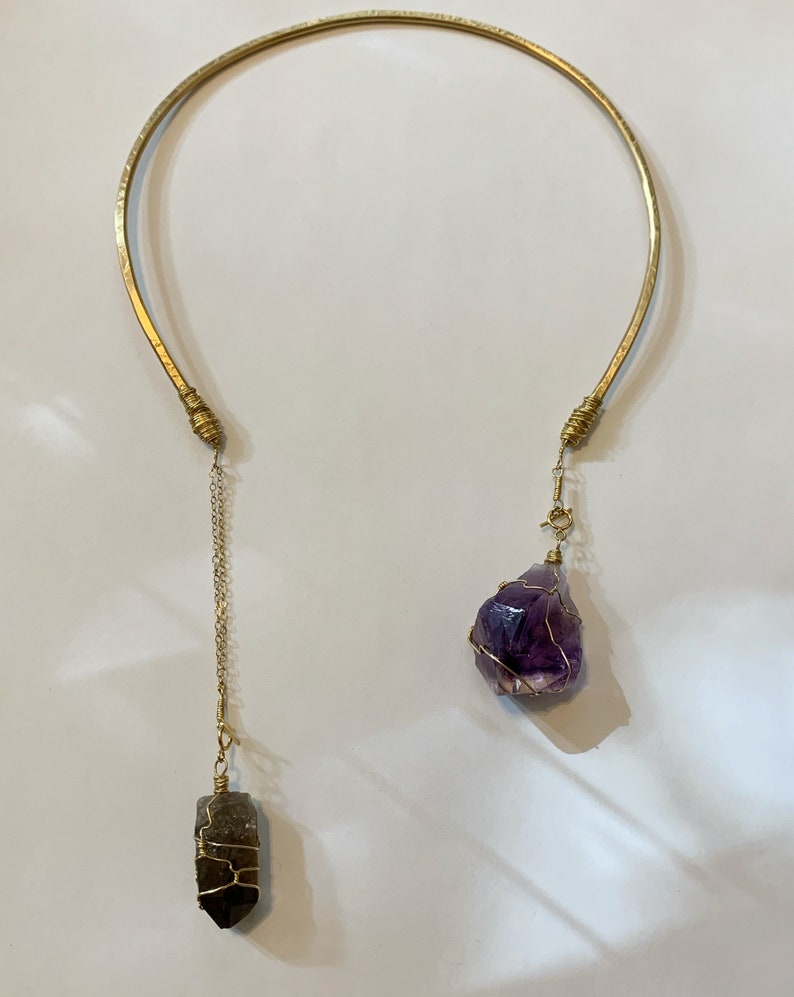 INTERCHANGEABLE Crystal Open Choker w/ Brass & 14k Gold Fill Quartz Amethyst Smoky Quartz image 7