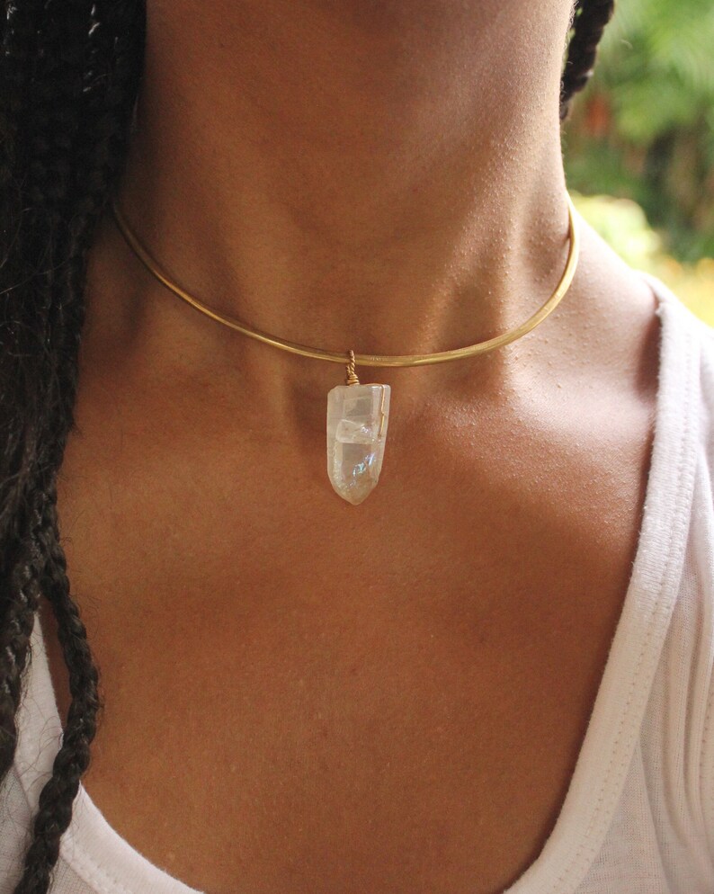 Gold Dangling Quartz Choker Etsy