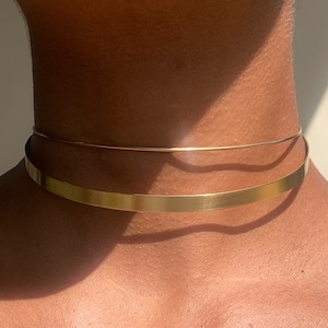 Gold Minimal Choker Set * Very Thin Metal Collar & Wire Choker * 2-Piece Combo *