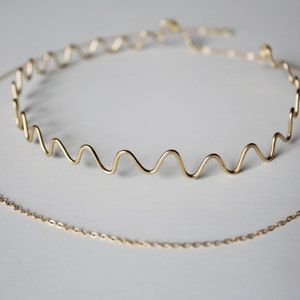14K Gold & Brass Zig-Zag Chained Choker