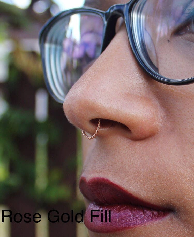 Twisted 14K Yellow Gold Filled Fake Nose Ring Sterling Silver 20 gauge Fake Nose Hoop Handmade Gift,Boho jewelry,Please select an option Fake Piercing,Holiday Gift for her 