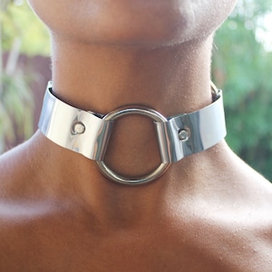 Silver Triple O-Ring Choker w/ Suede Ties (Stainless Steel)
