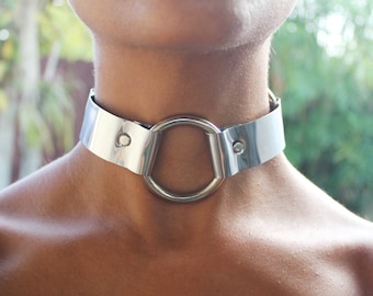 Silver Triple O-Ring Choker w/ Suede Ties (Stainless Steel)