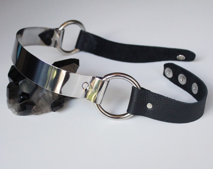 Silver and Black Leather Leg Garter Harness