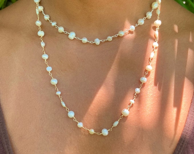 Modern String of Natural Pearls * Gold, Silver, Rose Gold or Brass * Long or Short Lengths