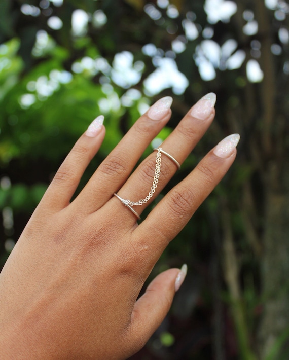 Sterling Silver Chained Double Ring * Midi Knuckle Phalange Sterling Silver Chained Double Ring * Midi Knuckle Phalange