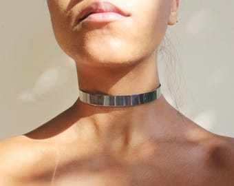 90er Jahre Stil Dünner Silber Choker