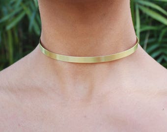 Very Thin Metal Choker Necklace gold 