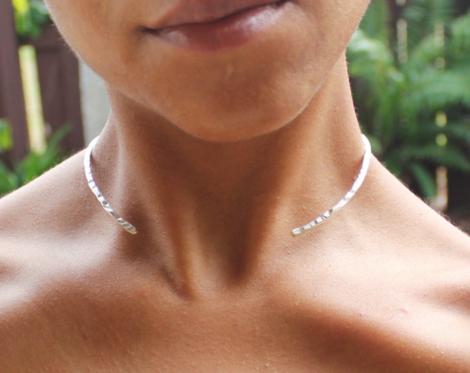 Sterling Silver Hammered Open Choker Cuff