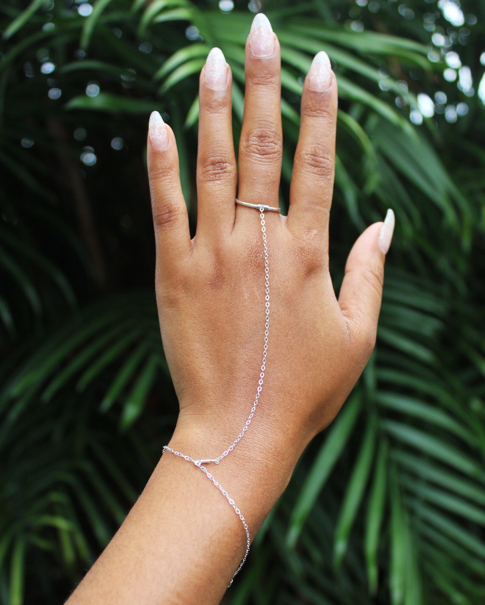 Silver Hand Chain & Ring Bracelet delicate Chain Adjustable Etsy
