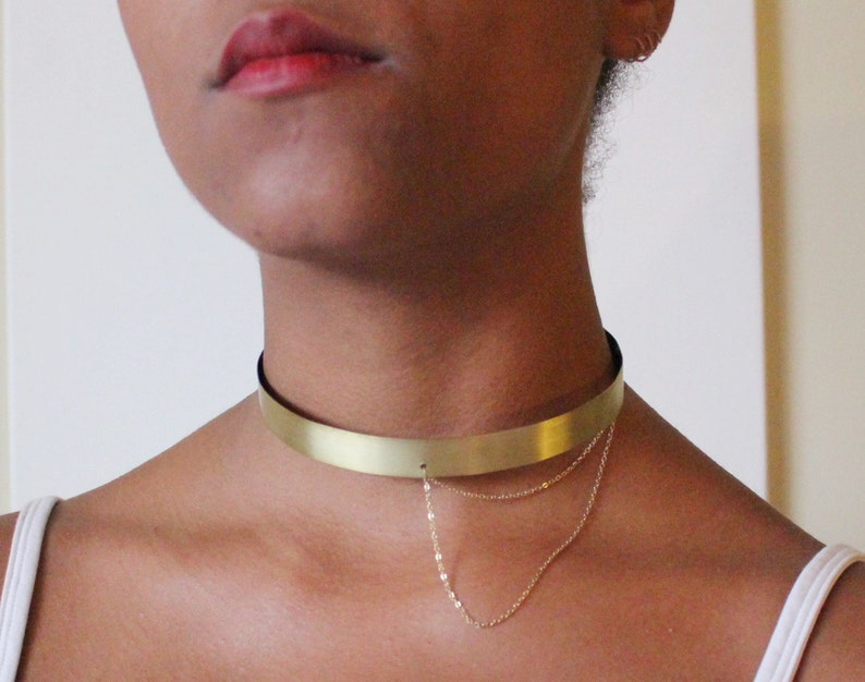Assymetrical Gold Thin Choker Necklace Etsy