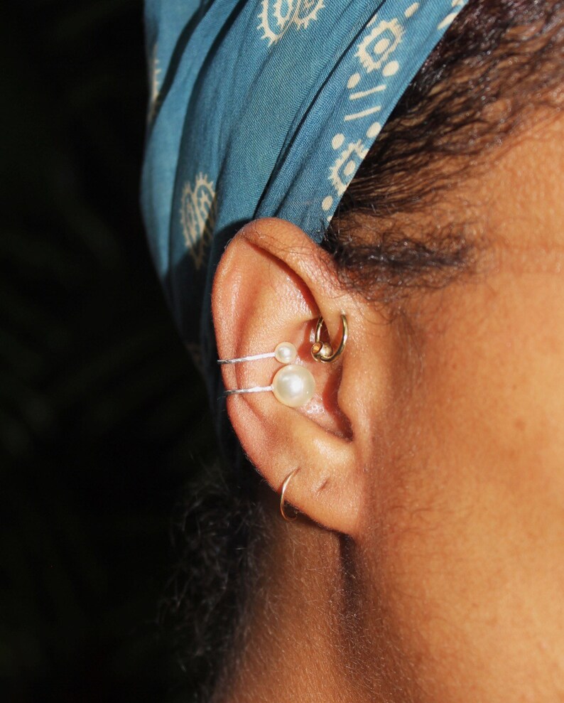 Now in 14k Gold ~or~ Sterling Silver! Double Pearl Ear Cuff