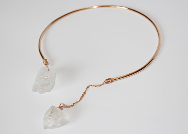 14K Solid Gold Angel Aura Quartz Choker image 2